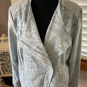 Chico’s blue lacy look moto jacket